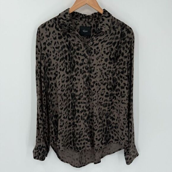 Rails Hunter Shirt Button Up Long Sleeve Umber Leopard Spot Small Black Taupe - Picture 1 of 6